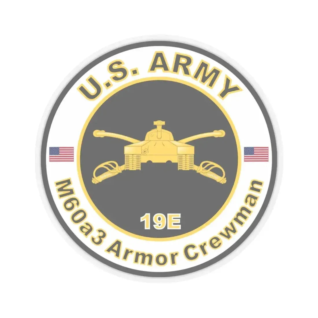 MOS 19E M60a3 Armor Crewman (U.S. Army) STICKER Vinyl Kiss-Cut Decal 4 Inch Transparent - The Sticker Space
