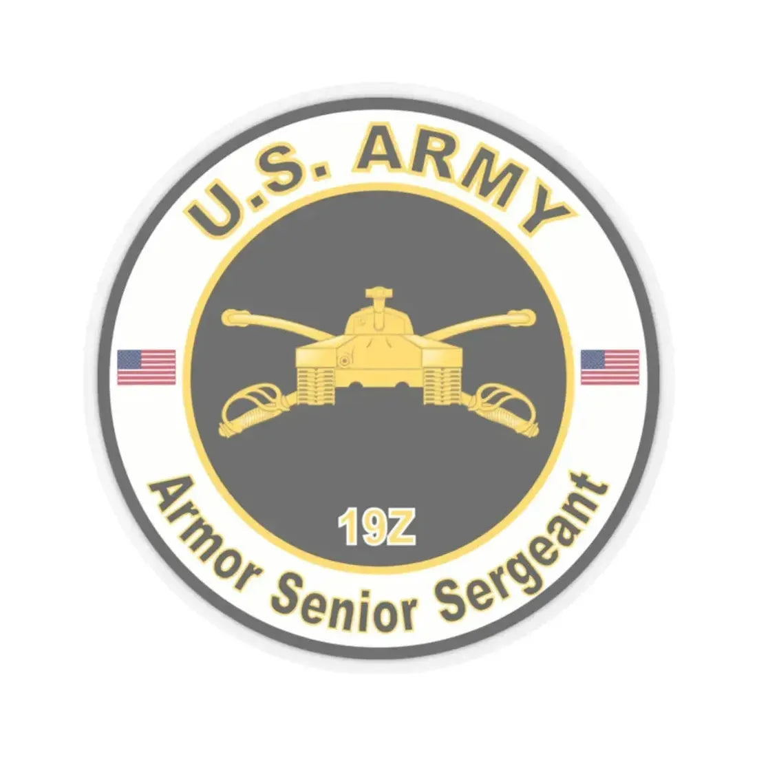MOS 19Z Armor Senior Sergeant (U.S. Army) STICKER Vinyl Kiss-Cut Decal 2 Inch Transparent - The Sticker Space
