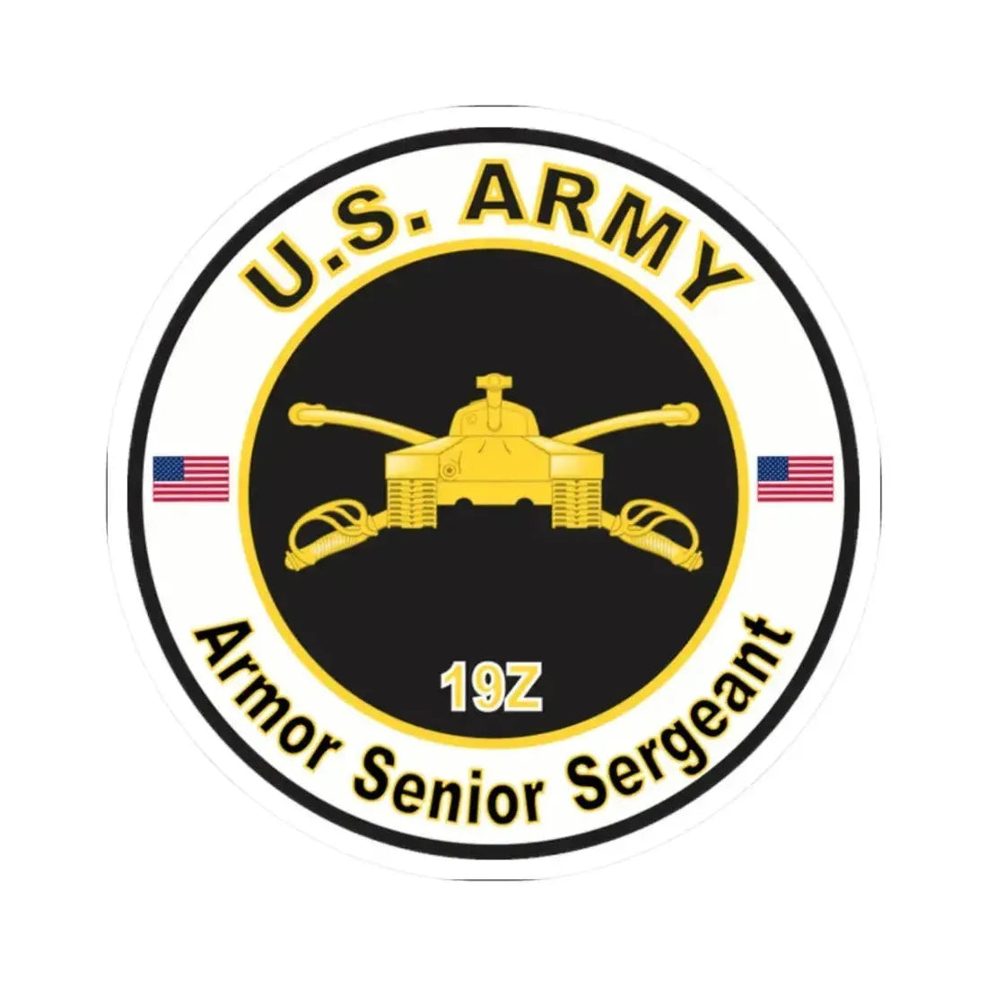 MOS 19Z Armor Senior Sergeant (U.S. Army) STICKER Vinyl Kiss-Cut Decal 2 Inch White - The Sticker Space