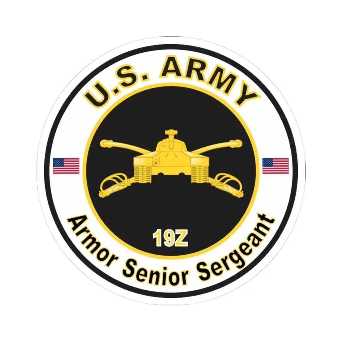MOS 19Z Armor Senior Sergeant (U.S. Army) STICKER Vinyl Kiss-Cut Decal 3 Inch White - The Sticker Space
