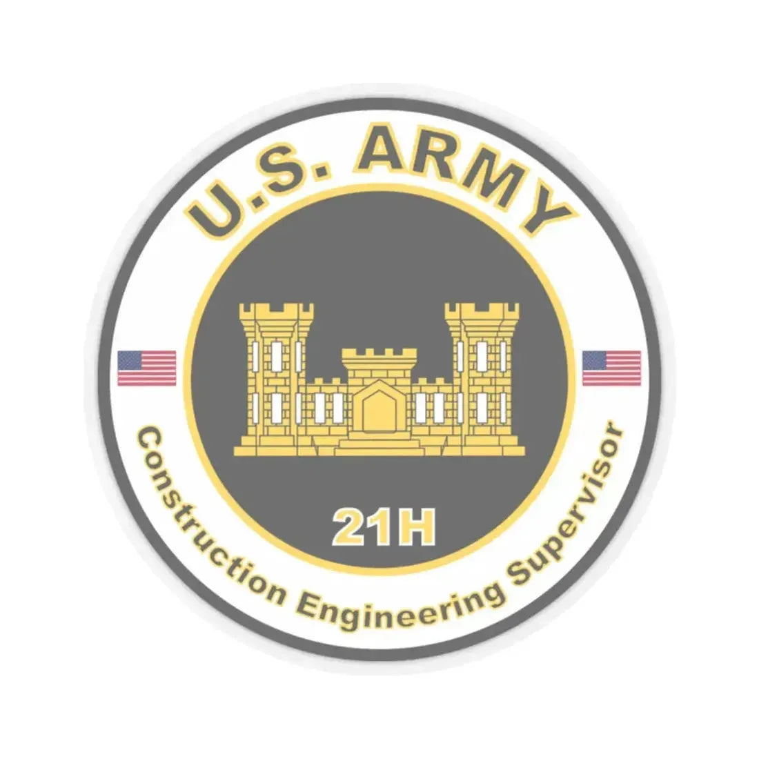MOS 21H Construction Engineering Supervisor (U.S. Army) STICKER Vinyl Kiss-Cut Decal 2 Inch Transparent - The Sticker Space