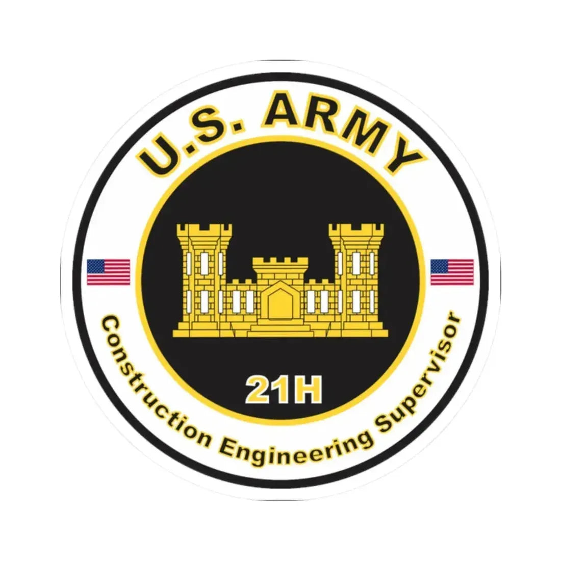 MOS 21H Construction Engineering Supervisor (U.S. Army) STICKER Vinyl Kiss-Cut Decal 2 Inch White - The Sticker Space