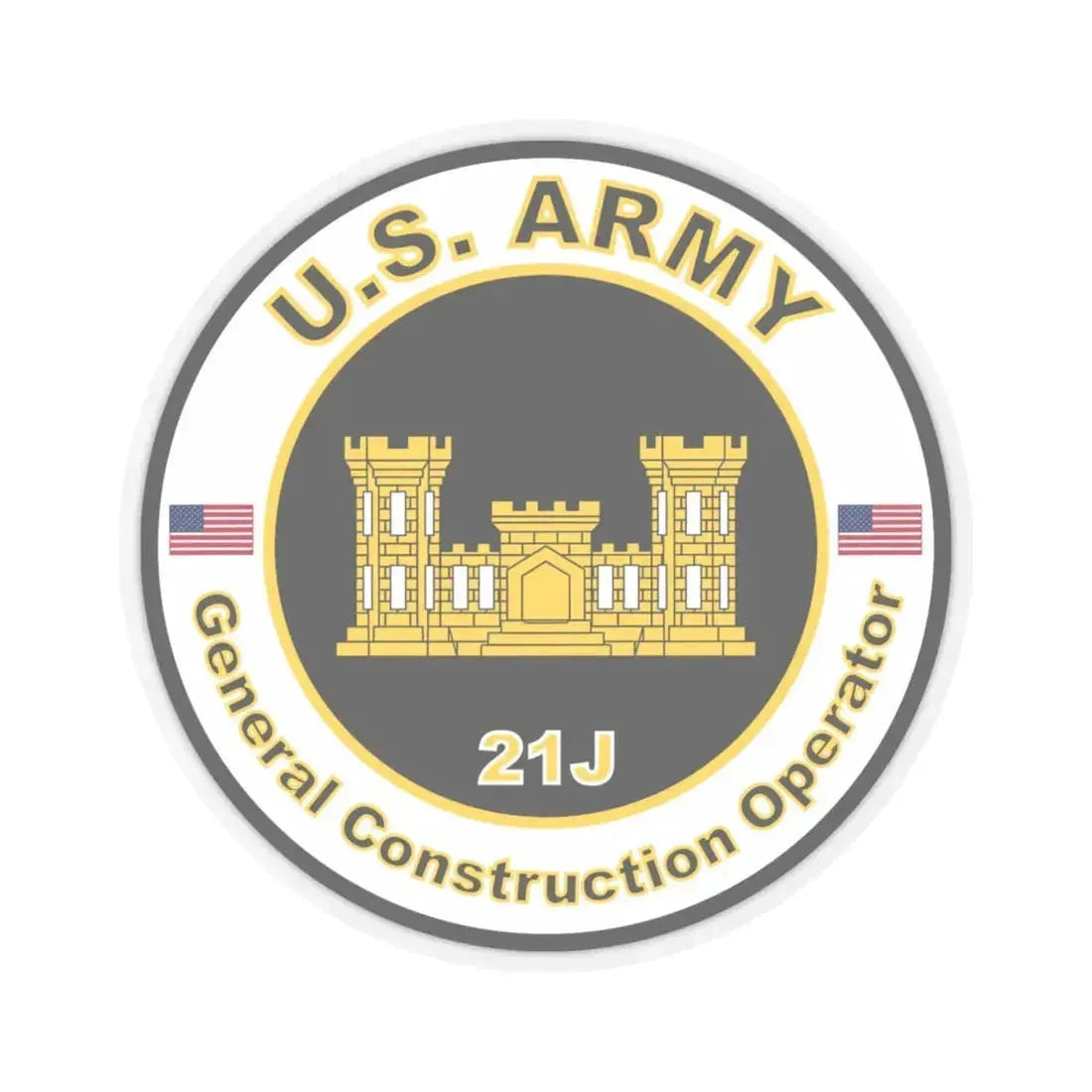 MOS 21J General Construction Operator (U.S. Army) STICKER Vinyl Kiss-Cut Decal 4 Inch Transparent - The Sticker Space