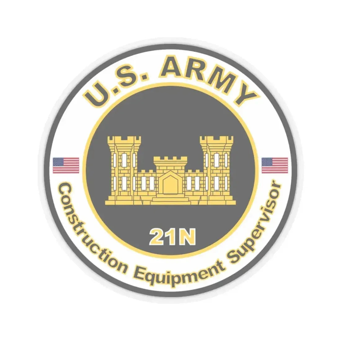 MOS 21N Construction Equipment Supervisor (U.S. Army) STICKER Vinyl Kiss-Cut Decal 3 Inch Transparent - The Sticker Space