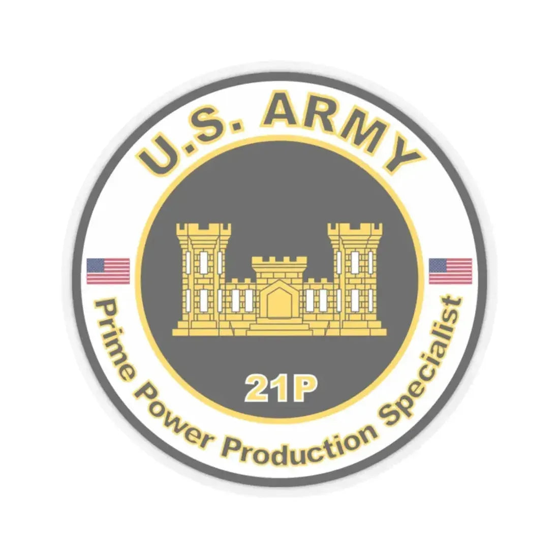 MOS 21P Prime Power Production Specialist (U.S. Army) STICKER Vinyl Kiss-Cut Decal 2 Inch Transparent - The Sticker Space