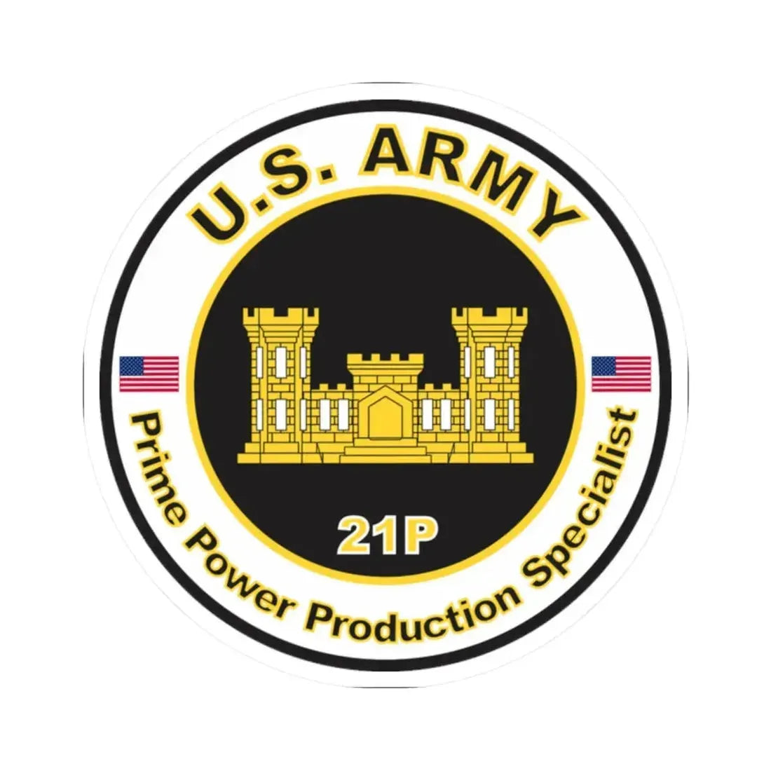 MOS 21P Prime Power Production Specialist (U.S. Army) STICKER Vinyl Kiss-Cut Decal 2 Inch White - The Sticker Space