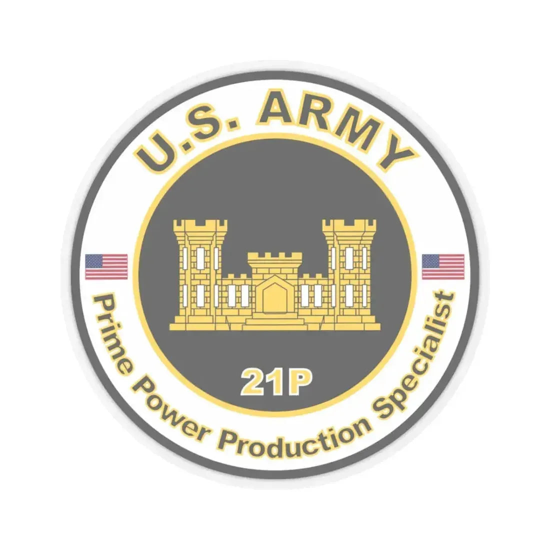 MOS 21P Prime Power Production Specialist (U.S. Army) STICKER Vinyl Kiss-Cut Decal 3 Inch Transparent - The Sticker Space
