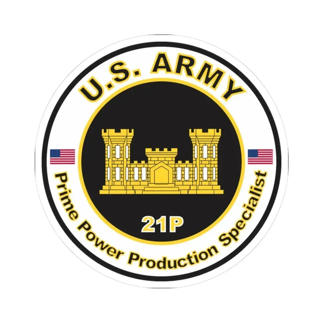MOS 21P Prime Power Production Specialist (U.S. Army) STICKER Vinyl Kiss-Cut Decal 3 Inch White - The Sticker Space