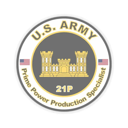 MOS 21P Prime Power Production Specialist (U.S. Army) STICKER Vinyl Kiss-Cut Decal 4 Inch Transparent - The Sticker Space