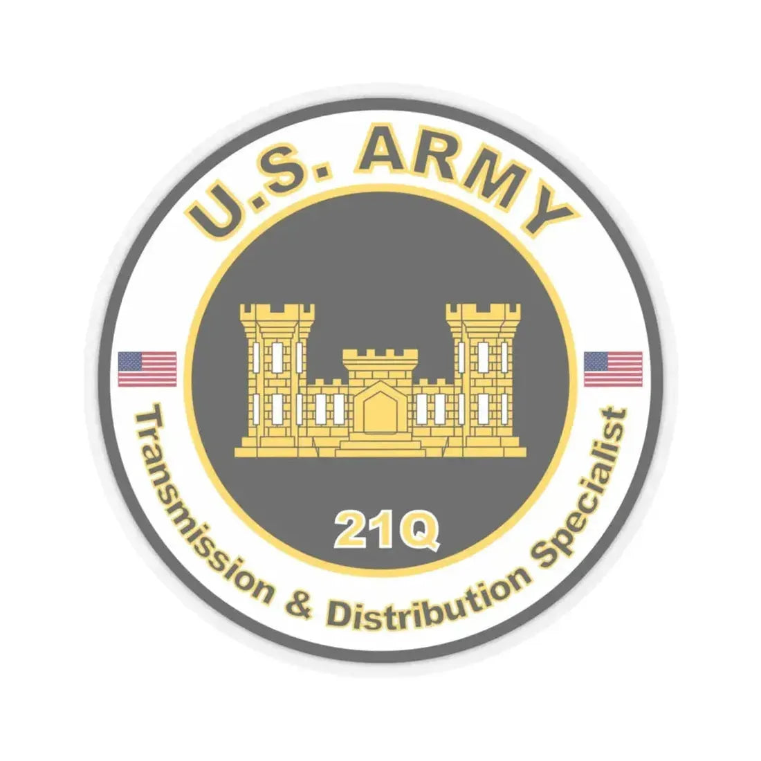 MOS 21Q Transmission and Distribution Specialist (U.S. Army) STICKER Vinyl Kiss-Cut Decal 4 Inch Transparent - The Sticker Space