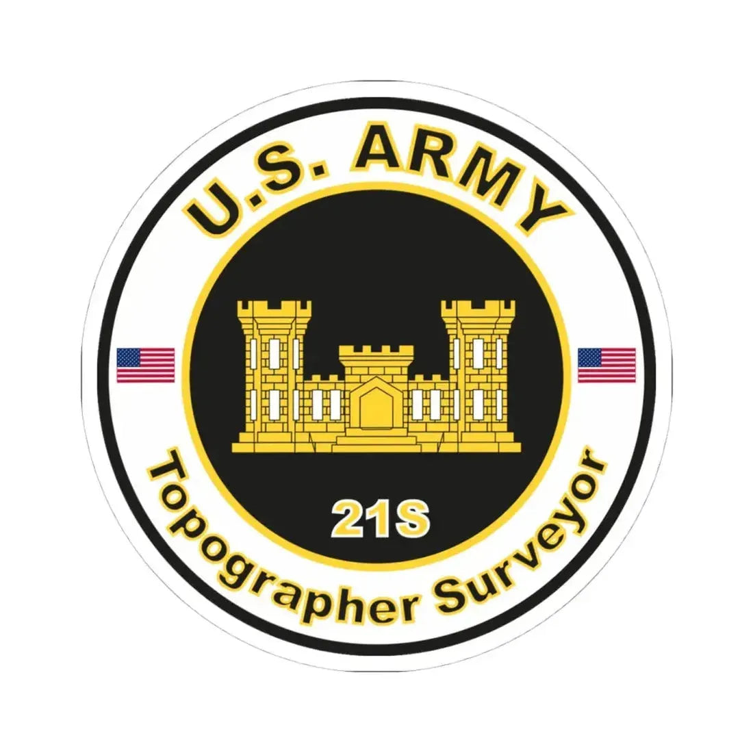 MOS 21S Topographer Surveyor (U.S. Army) STICKER Vinyl Kiss-Cut Decal 4 Inch White - The Sticker Space