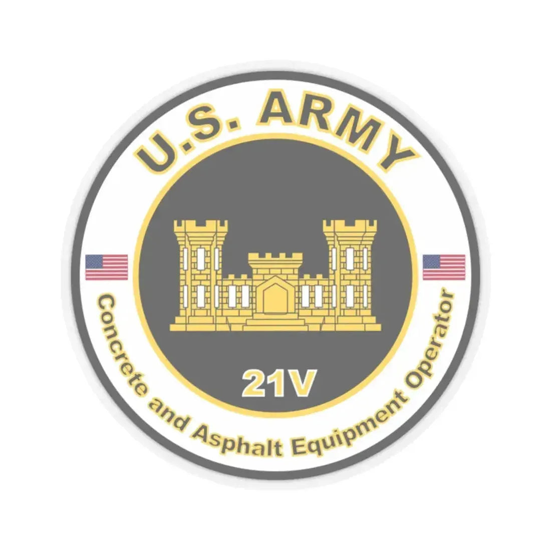 MOS 21V Concrete and Asphault Equipment Operator (U.S. Army) STICKER Vinyl Kiss-Cut Decal 2 Inch Transparent - The Sticker Space