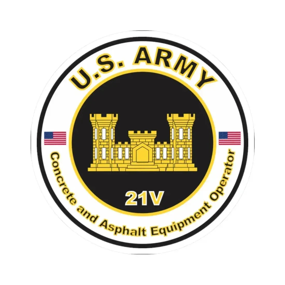 MOS 21V Concrete and Asphault Equipment Operator (U.S. Army) STICKER Vinyl Kiss-Cut Decal 2 Inch White - The Sticker Space