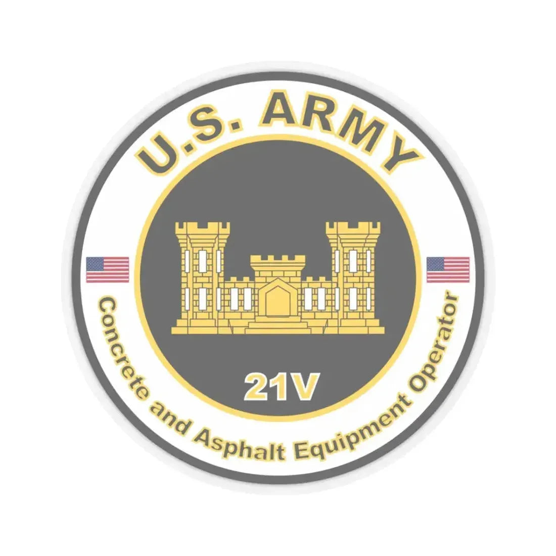 MOS 21V Concrete and Asphault Equipment Operator (U.S. Army) STICKER Vinyl Kiss-Cut Decal 3 Inch Transparent - The Sticker Space