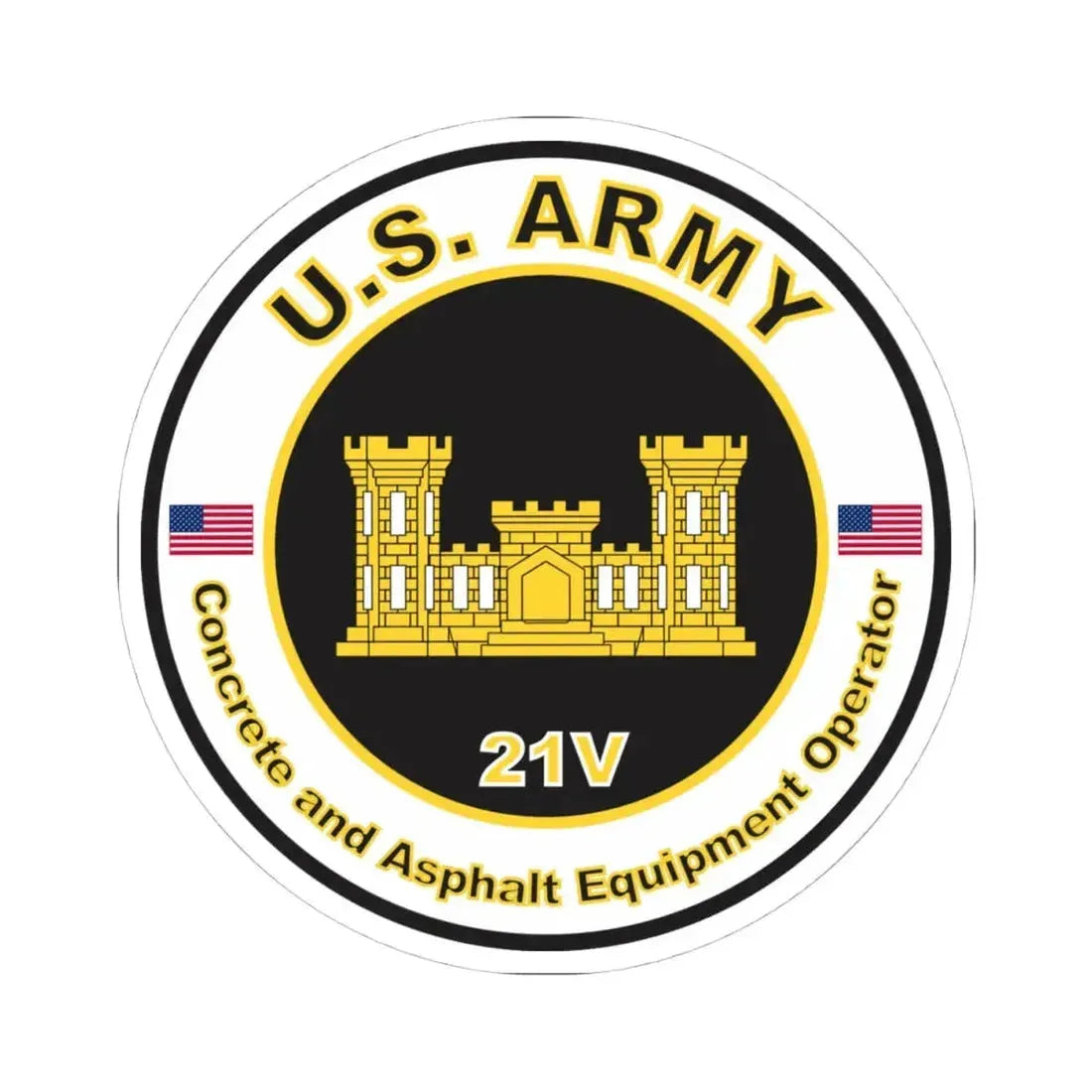 MOS 21V Concrete and Asphault Equipment Operator (U.S. Army) STICKER Vinyl Kiss-Cut Decal 4 Inch White - The Sticker Space