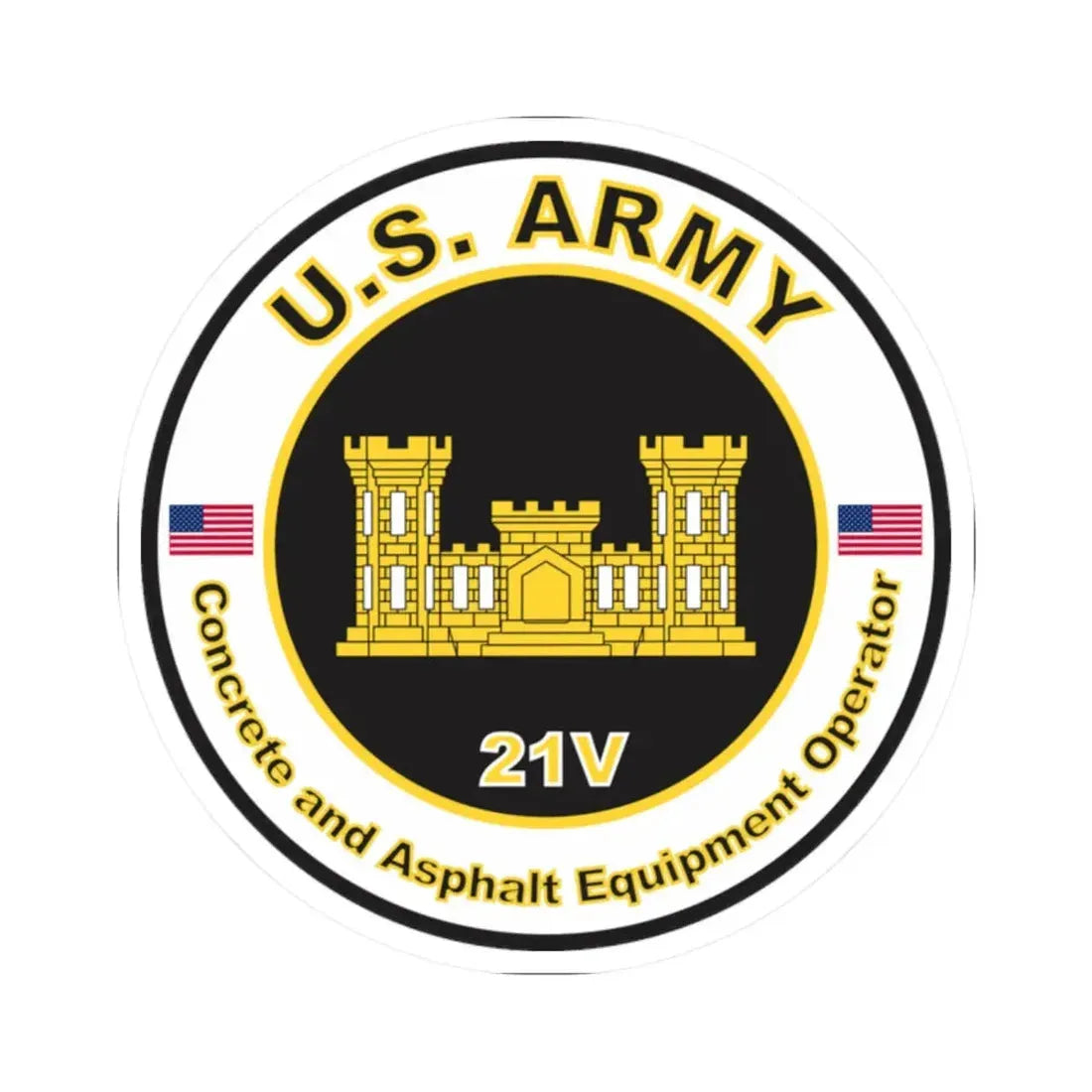 MOS 21V Concrete and Asphault Equipment Operator (U.S. Army) STICKER Vinyl Kiss-Cut Decal - The Sticker Space