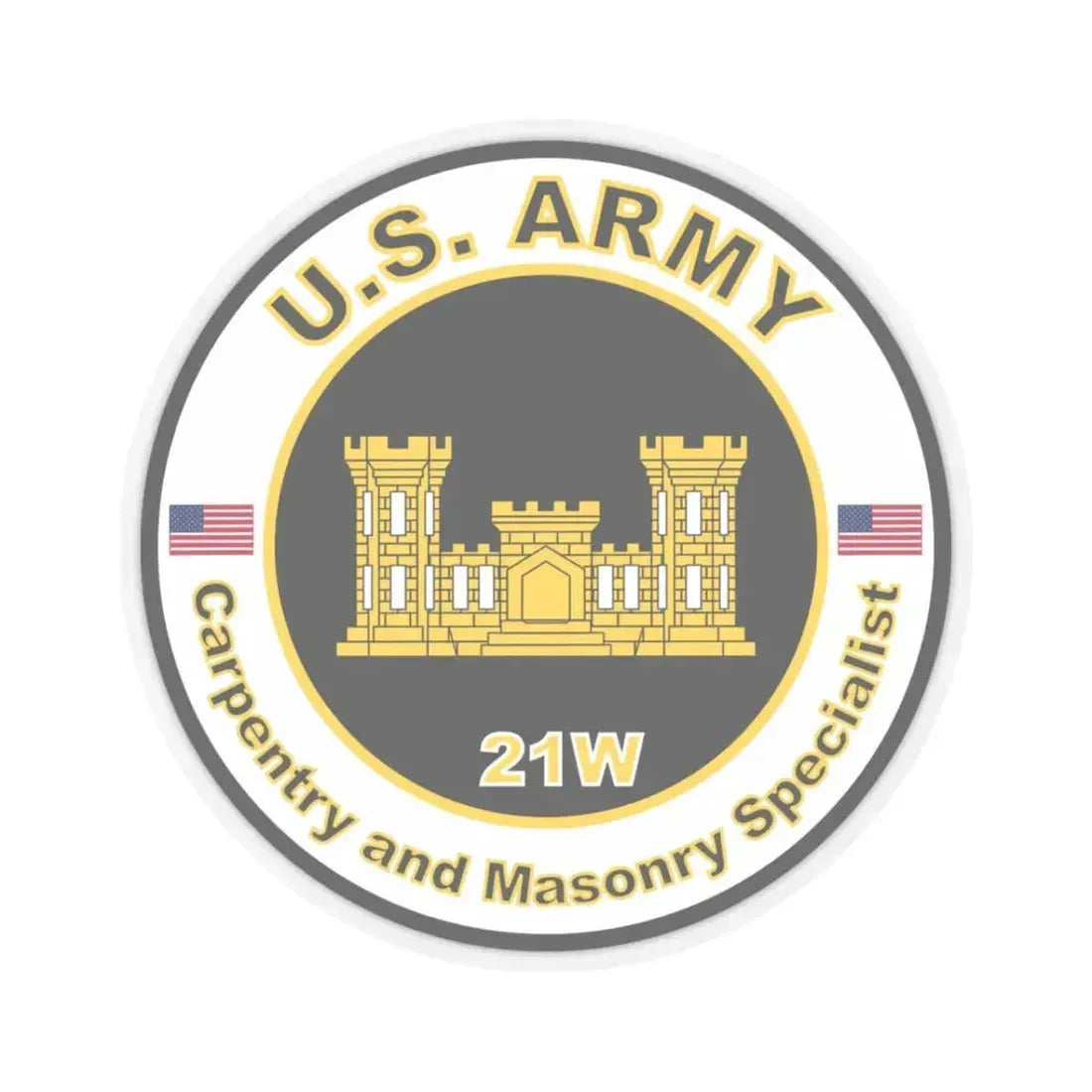 MOS 21W Carpentry and Masonry Specialist (U.S. Army) STICKER Vinyl Kiss-Cut Decal 3 Inch Transparent - The Sticker Space
