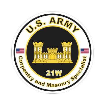 MOS 21W Carpentry and Masonry Specialist (U.S. Army) STICKER Vinyl Kiss-Cut Decal 3 Inch White - The Sticker Space