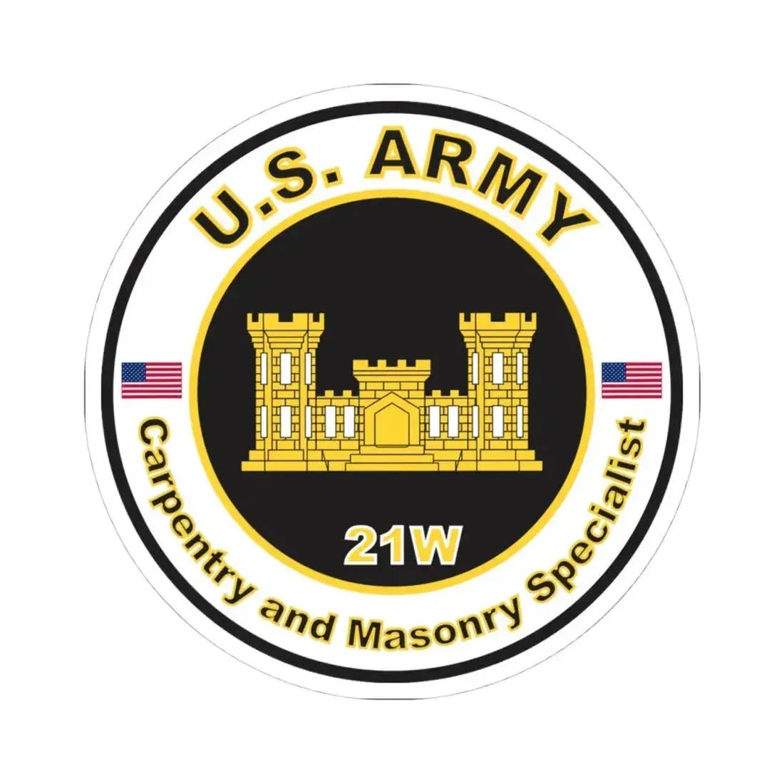 MOS 21W Carpentry and Masonry Specialist (U.S. Army) STICKER Vinyl Kiss-Cut Decal 4 Inch White - The Sticker Space