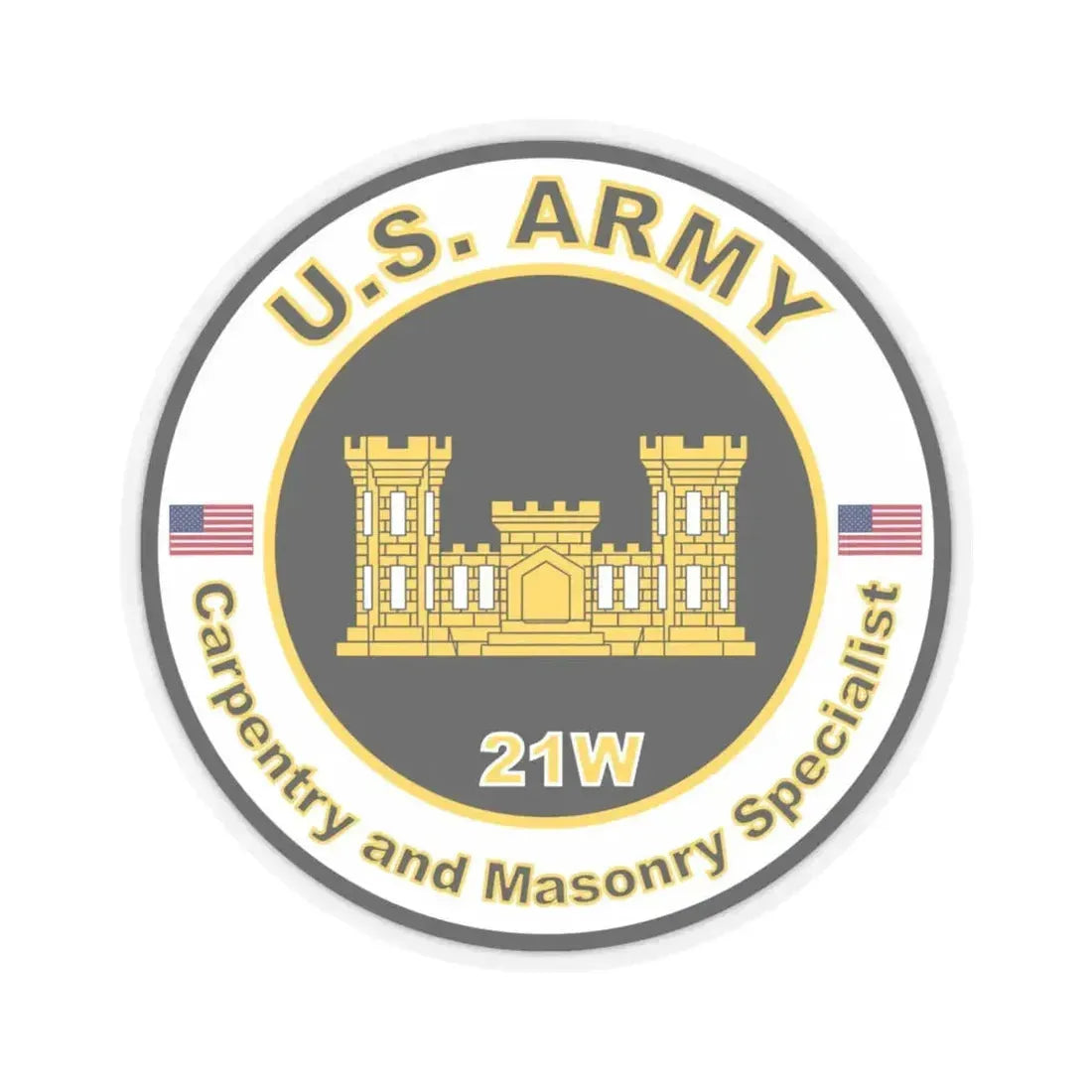 MOS 21W Carpentry and Masonry Specialist (U.S. Army) STICKER Vinyl Kiss-Cut Decal 6 Inch Transparent - The Sticker Space