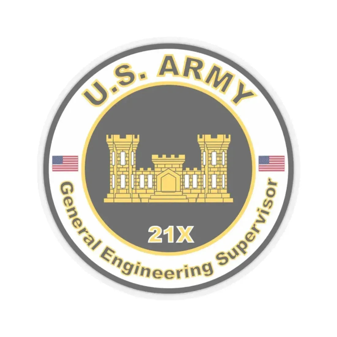MOS 21X General Engineering Supervisor (U.S. Army) STICKER Vinyl Kiss-Cut Decal 2 Inch Transparent - The Sticker Space