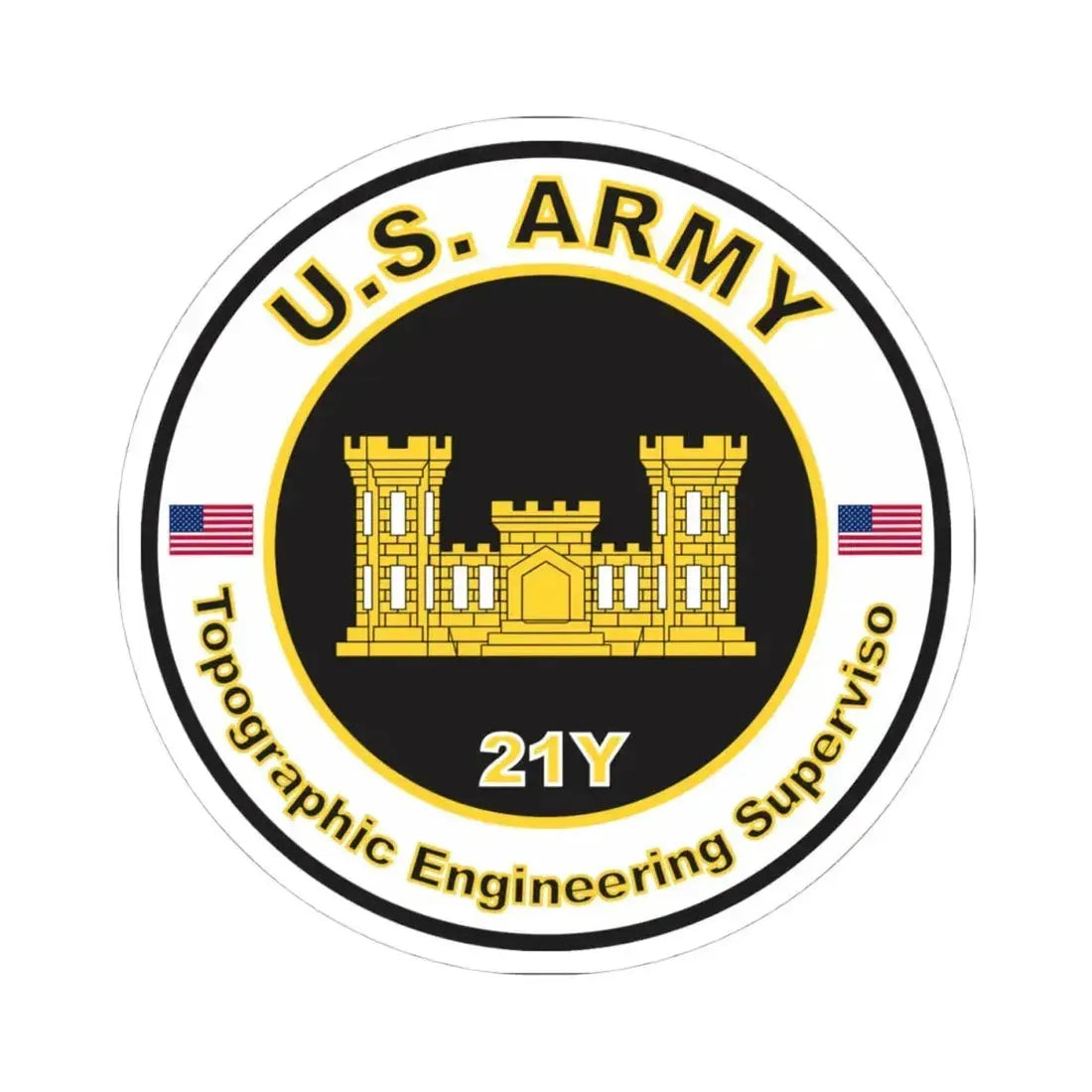 MOS 21Y Topographic Engineering Supervisor (U.S. Army) STICKER Vinyl Kiss-Cut Decal 4 Inch White - The Sticker Space