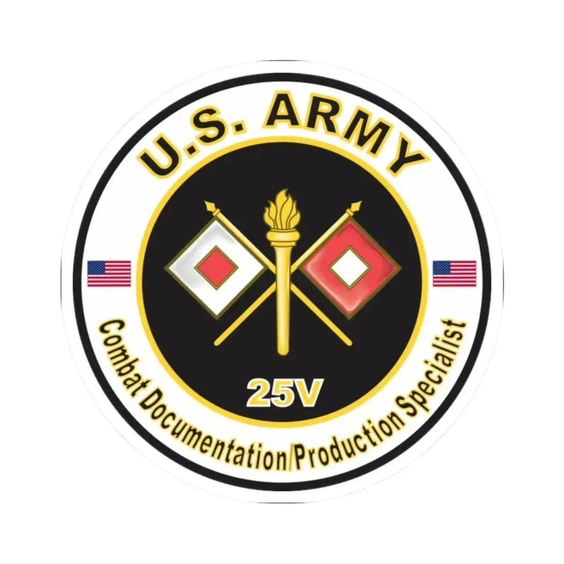MOS 25V Combat Documentation Production Specialist (U.S. Army) STICKER Vinyl Kiss-Cut Decal 2 Inch White - The Sticker Space
