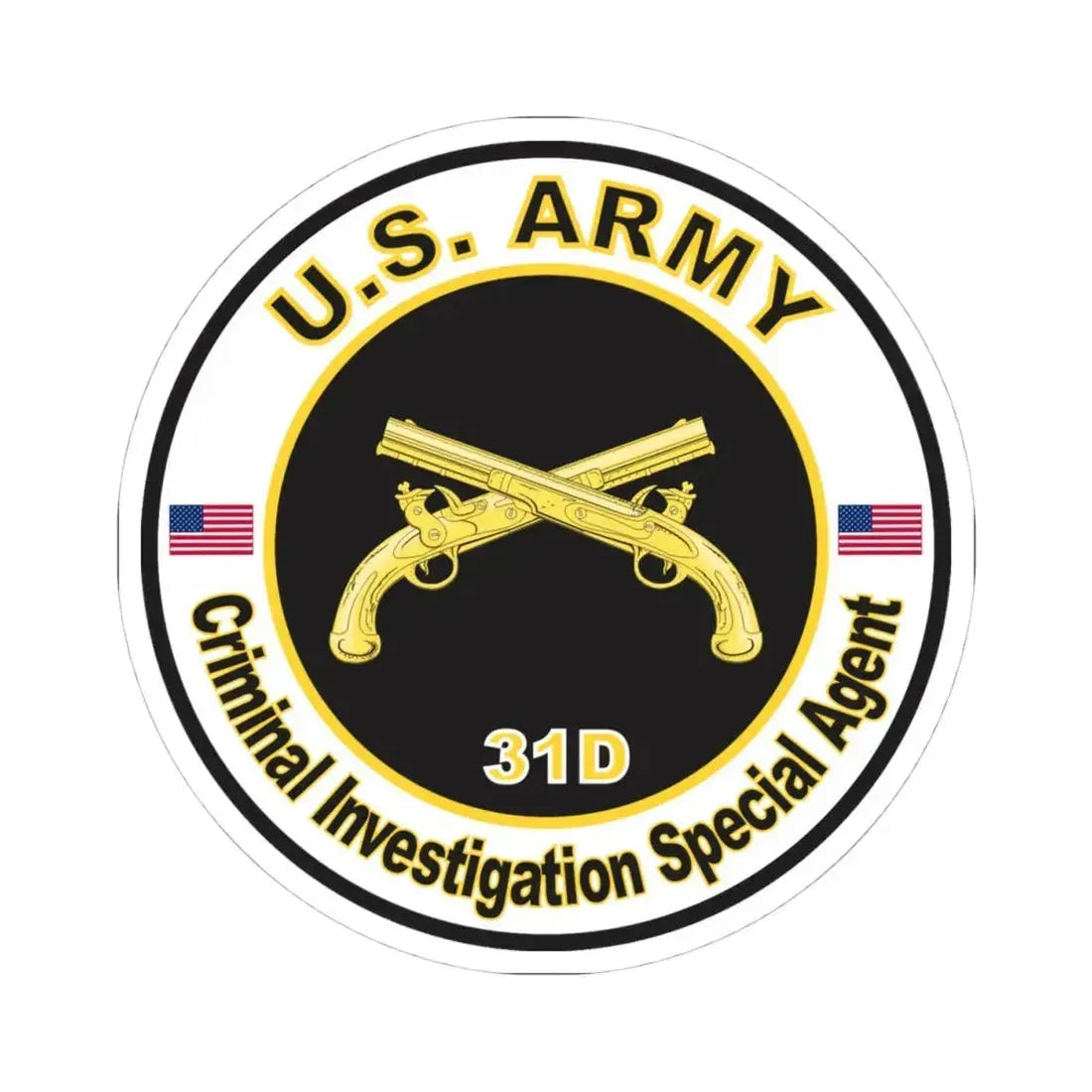 MOS 31D Criminal Investigation Special Agent (U.S. Army) STICKER Vinyl Kiss-Cut Decal 4 Inch White - The Sticker Space