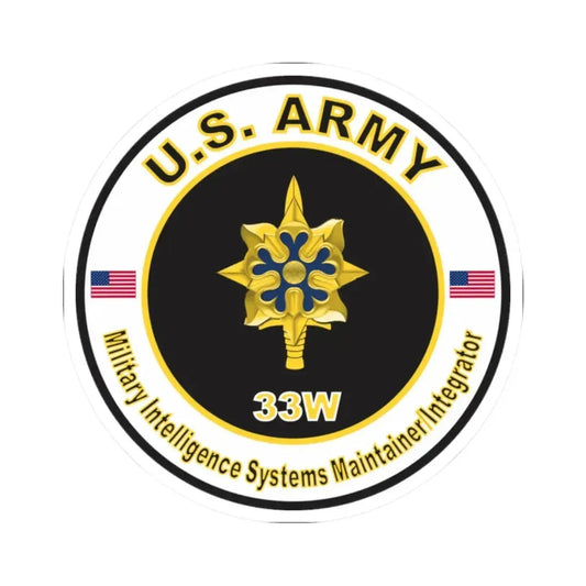 MOS 33W Military Intelligence Systems Maintainer Integrator (U.S. Army) STICKER Vinyl Kiss-Cut Decal 2 Inch White - The Sticker Space