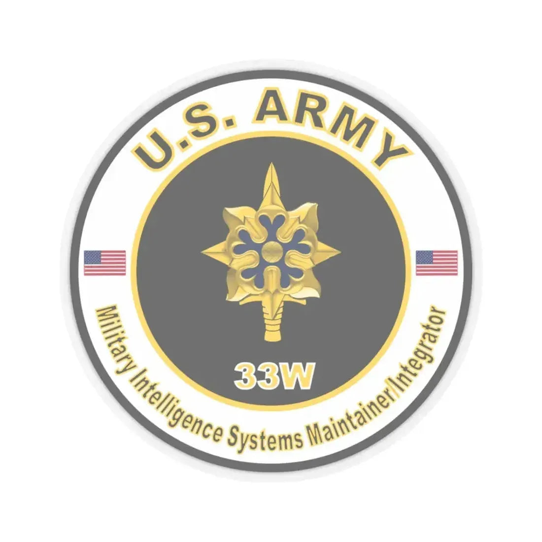 MOS 33W Military Intelligence Systems Maintainer Integrator (U.S. Army) STICKER Vinyl Kiss-Cut Decal 3 Inch Transparent - The Sticker Space