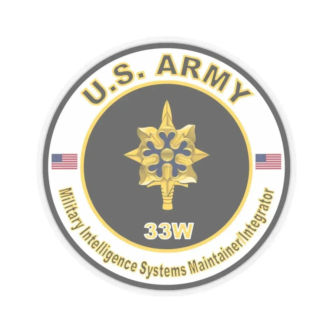 MOS 33W Military Intelligence Systems Maintainer Integrator (U.S. Army) STICKER Vinyl Kiss-Cut Decal 4 Inch Transparent - The Sticker Space
