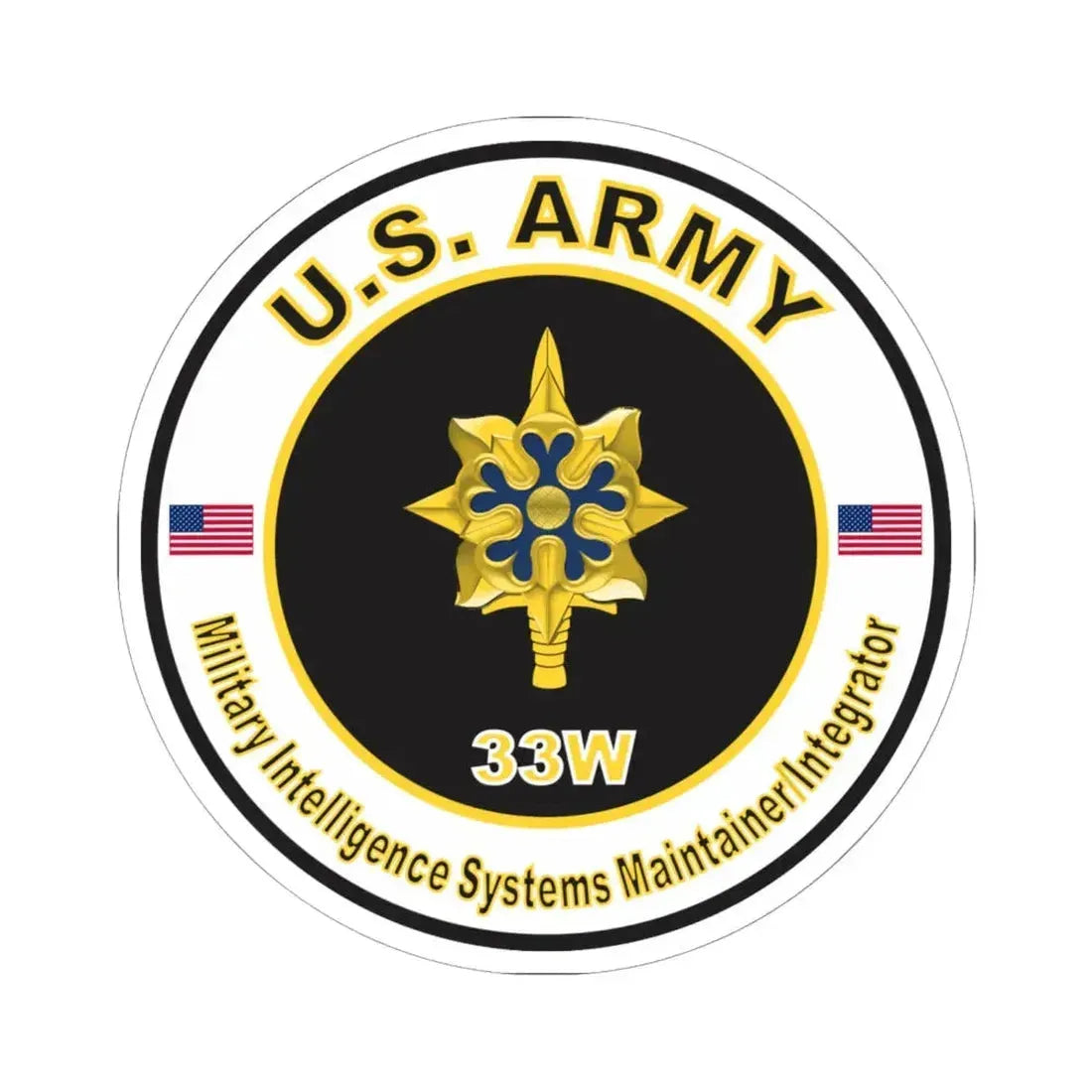 MOS 33W Military Intelligence Systems Maintainer Integrator (U.S. Army) STICKER Vinyl Kiss-Cut Decal 6 Inch White - The Sticker Space