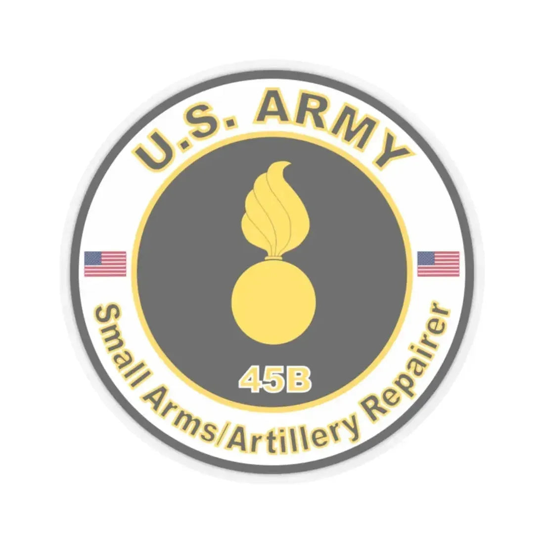 MOS 45B Small Arms Artillery Repairer (U.S. Army) STICKER Vinyl Kiss-Cut Decal 2 Inch Transparent - The Sticker Space