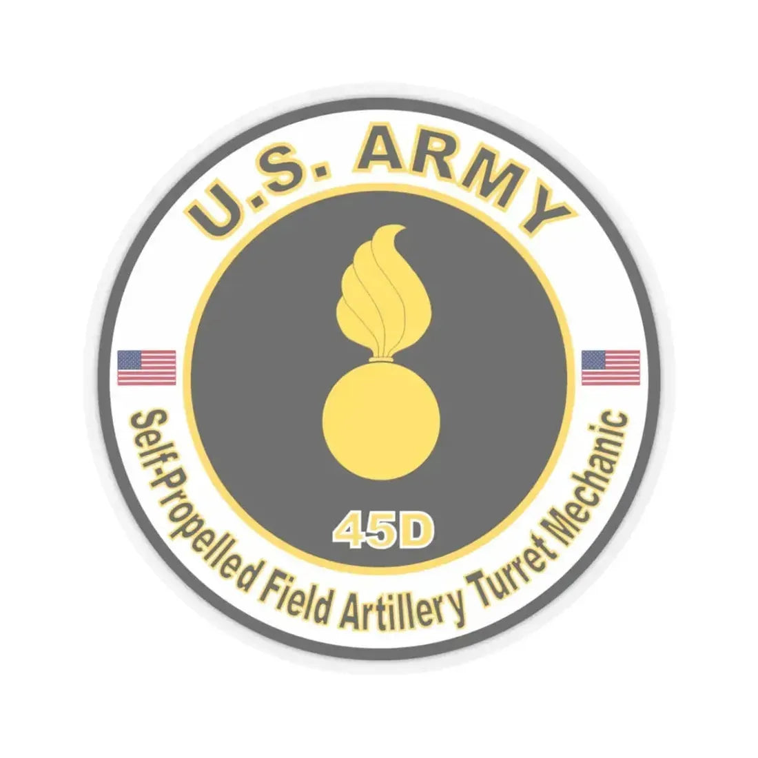MOS 45D Self-Propelled Field Artillery Turret Mechanic (U.S. Army) STICKER Vinyl Kiss-Cut Decal 3 Inch Transparent - The Sticker Space