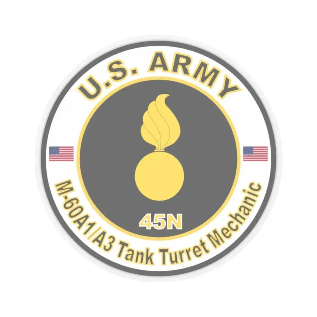 MOS 45N M60 A1-A3 Tank Turret Mechanic (U.S. Army) STICKER Vinyl Kiss-Cut Decal 2 Inch Transparent - The Sticker Space