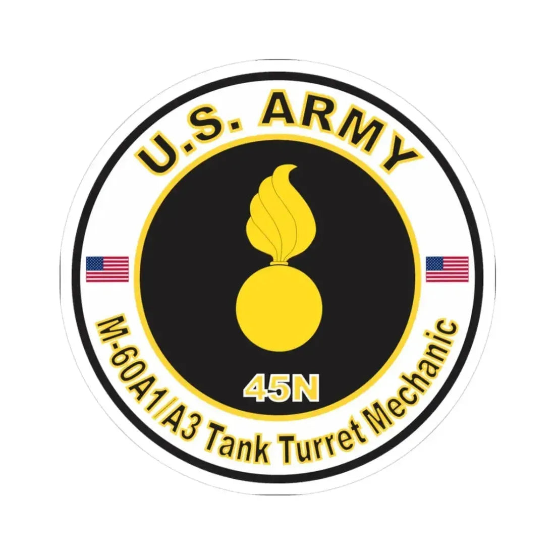 MOS 45N M60 A1-A3 Tank Turret Mechanic (U.S. Army) STICKER Vinyl Kiss-Cut Decal 3 Inch White - The Sticker Space