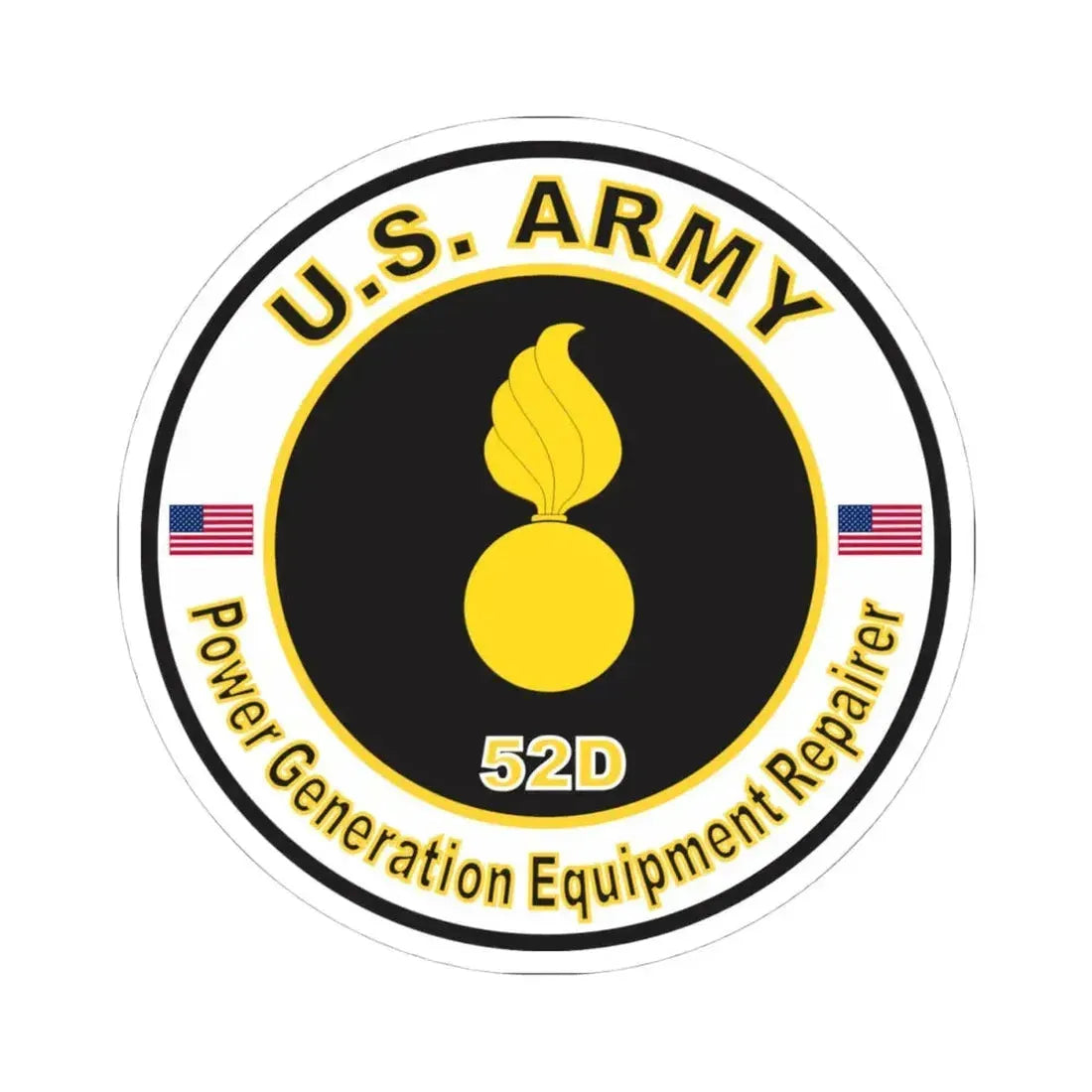 MOS 52D Power Generation Equipment Repairer (U.S. Army) STICKER Vinyl Kiss-Cut Decal 4 Inch White - The Sticker Space