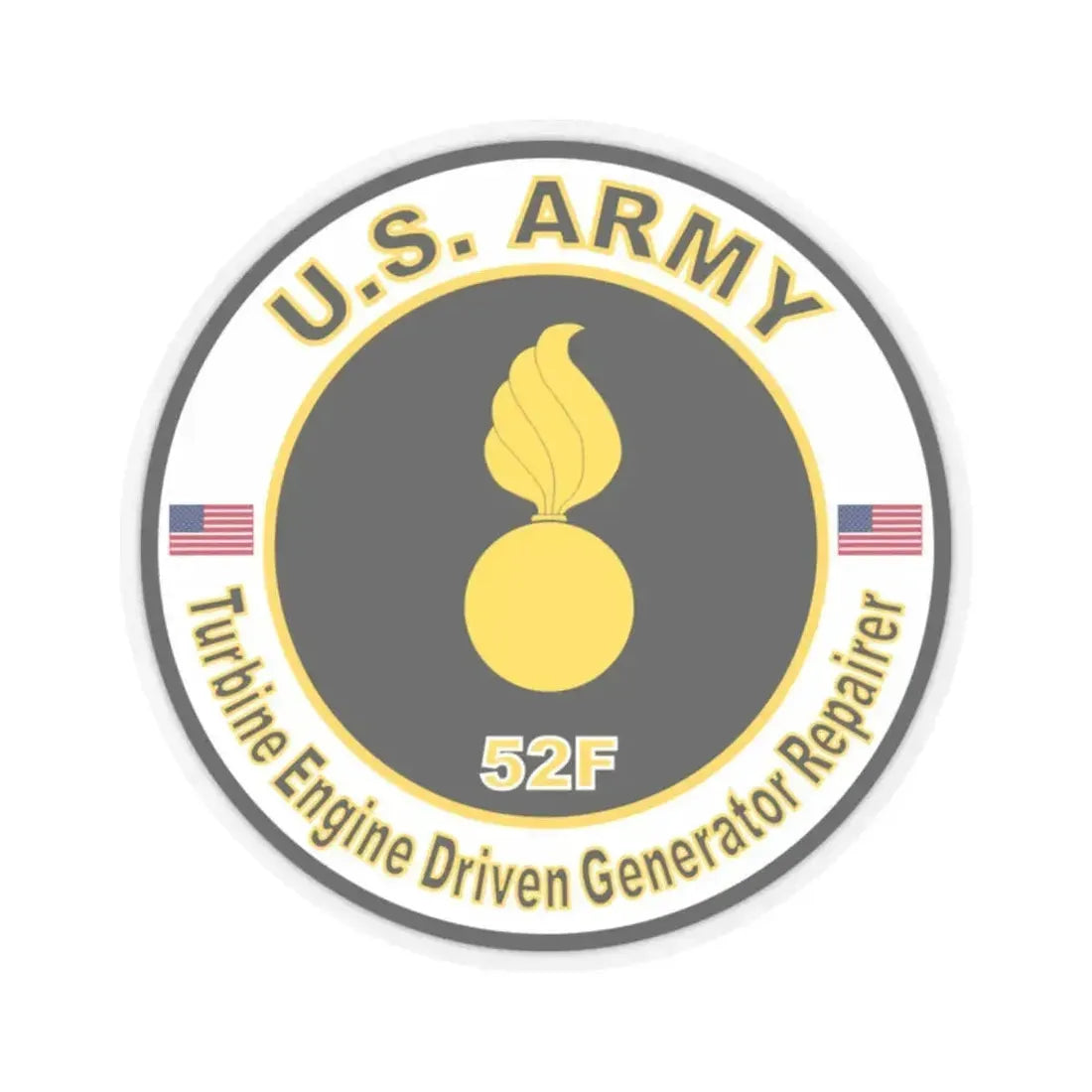 MOS 52F Turbine Engine Driven Generator Repairer (U.S. Army) STICKER Vinyl Kiss-Cut Decal 2 Inch Transparent - The Sticker Space