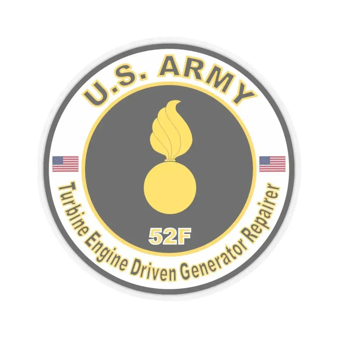 MOS 52F Turbine Engine Driven Generator Repairer (U.S. Army) STICKER Vinyl Kiss-Cut Decal 6 Inch Transparent - The Sticker Space