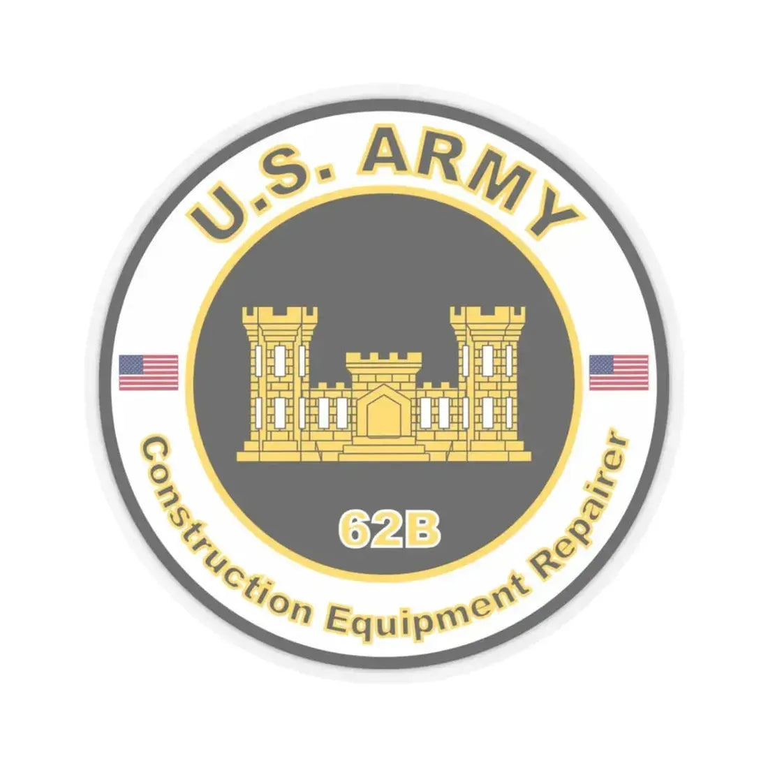 MOS 62B Constructions Equipment Repairer (U.S. Army) STICKER Vinyl Kiss-Cut Decal 3 Inch Transparent - The Sticker Space