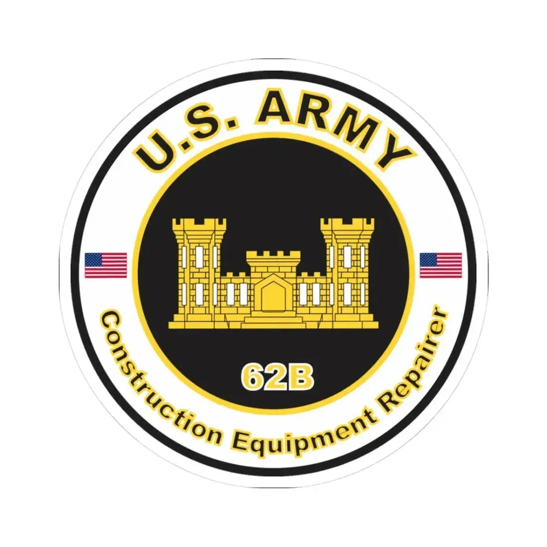 MOS 62B Constructions Equipment Repairer (U.S. Army) STICKER Vinyl Kiss-Cut Decal 3 Inch White - The Sticker Space