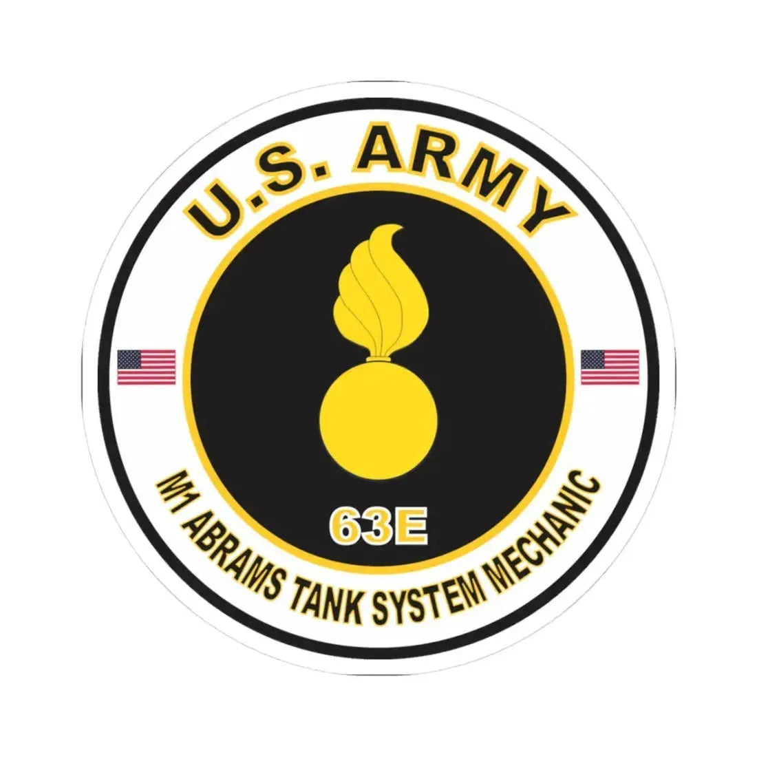 MOS 63E M1 Abrams Tank System Mechanic Vinyl Decal (U.S. Army) STICKER Vinyl Kiss-Cut Decal 3 Inch White - The Sticker Space