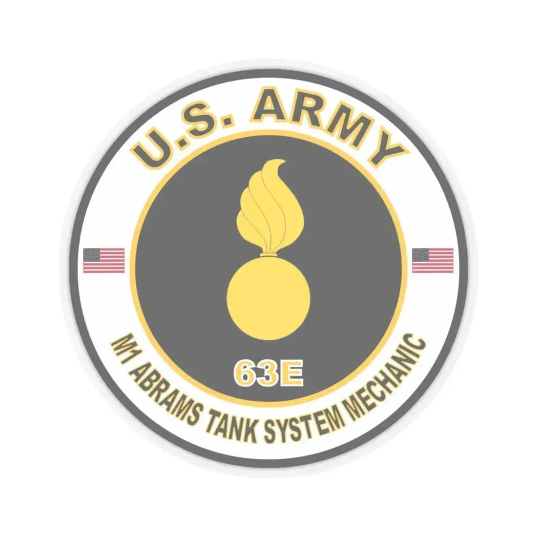 MOS 63E M1 Abrams Tank System Mechanic Vinyl Decal (U.S. Army) STICKER Vinyl Kiss-Cut Decal 4 Inch Transparent - The Sticker Space