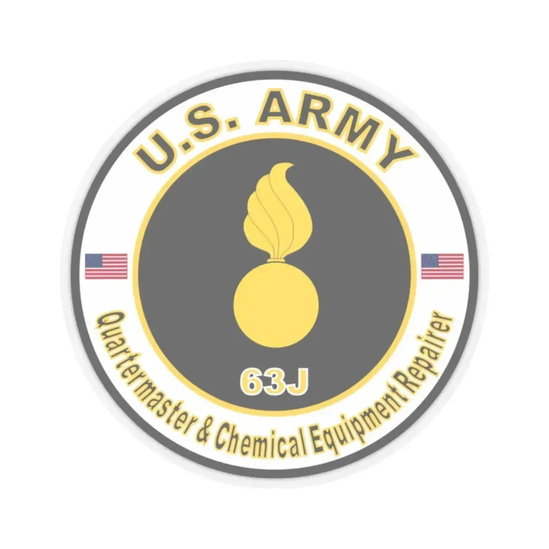 MOS 63J Quartermaster & Chemical Equipment Repairer (U.S. Army) STICKER Vinyl Kiss-Cut Decal 2 Inch Transparent - The Sticker Space
