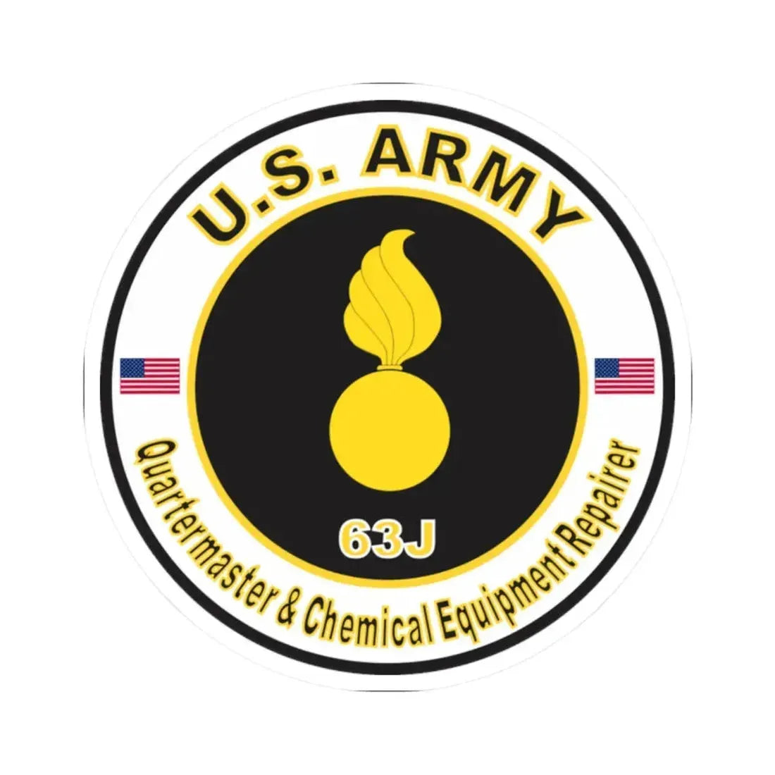 MOS 63J Quartermaster & Chemical Equipment Repairer (U.S. Army) STICKER Vinyl Kiss-Cut Decal 2 Inch White - The Sticker Space