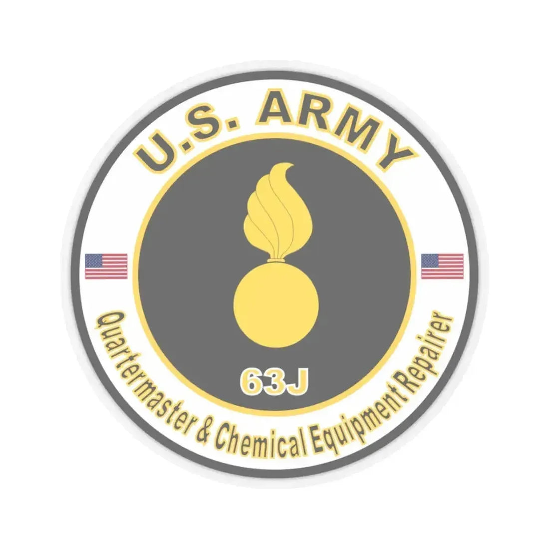 MOS 63J Quartermaster & Chemical Equipment Repairer (U.S. Army) STICKER Vinyl Kiss-Cut Decal 3 Inch Transparent - The Sticker Space