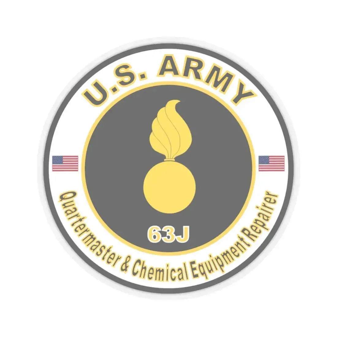 MOS 63J Quartermaster & Chemical Equipment Repairer (U.S. Army) STICKER Vinyl Kiss-Cut Decal 4 Inch Transparent - The Sticker Space