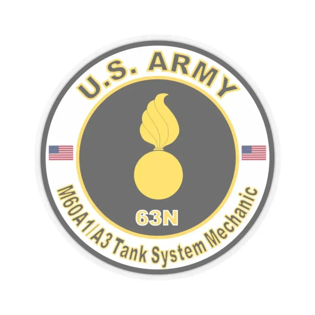 MOS 63N M60 A1-A3 Tank System Mechanic (U.S. Army) STICKER Vinyl Kiss-Cut Decal 2 Inch Transparent - The Sticker Space