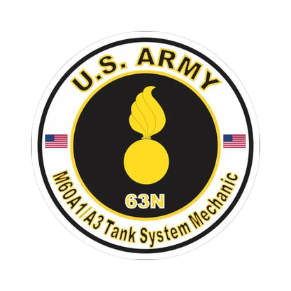 MOS 63N M60 A1-A3 Tank System Mechanic (U.S. Army) STICKER Vinyl Kiss-Cut Decal 3 Inch White - The Sticker Space