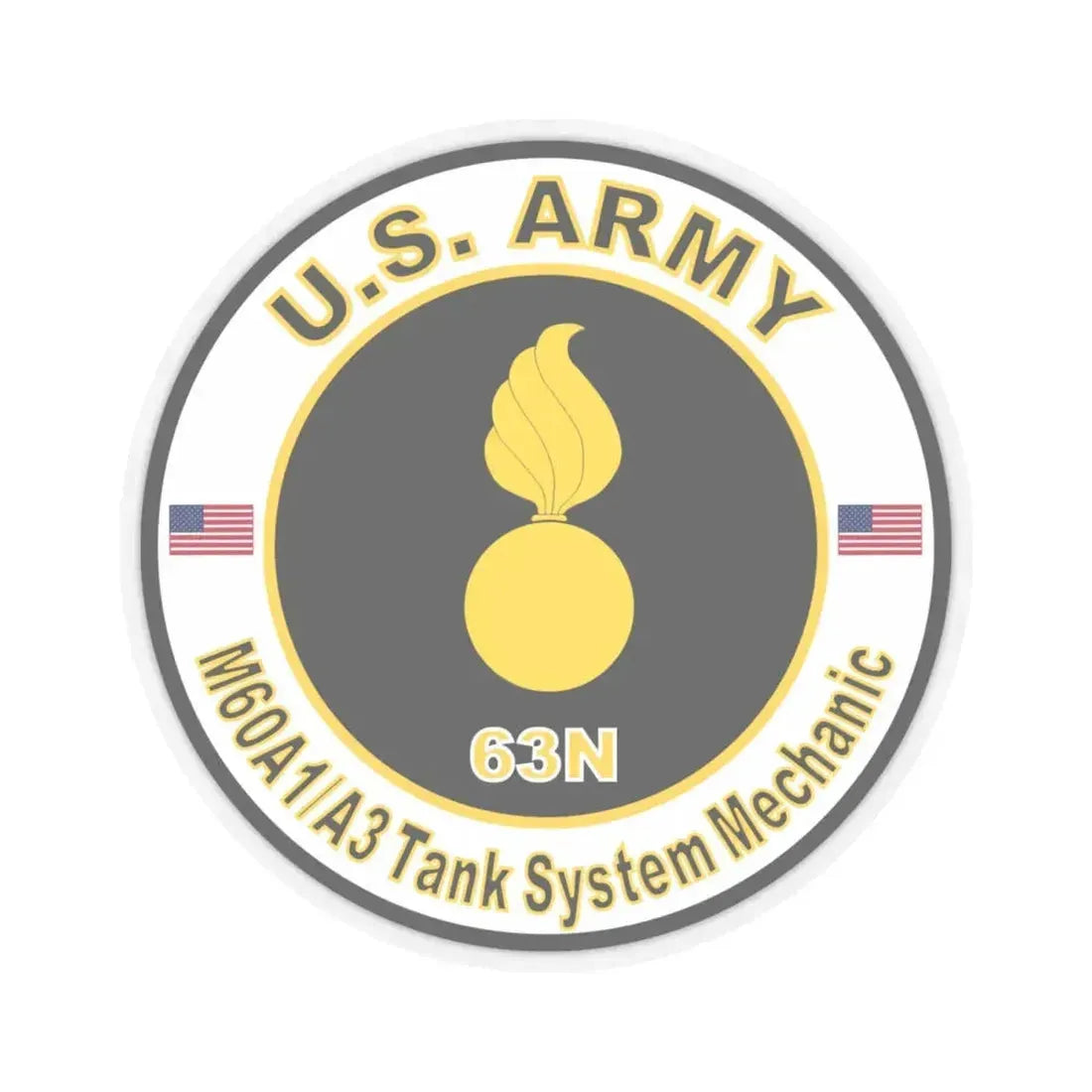 MOS 63N M60 A1-A3 Tank System Mechanic (U.S. Army) STICKER Vinyl Kiss-Cut Decal 4 Inch Transparent - The Sticker Space